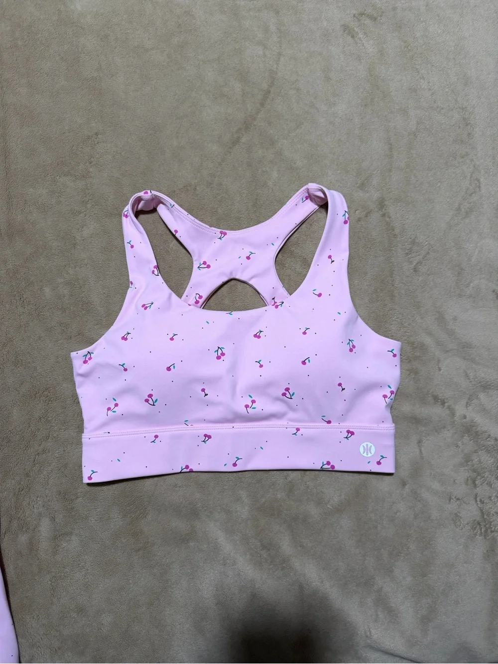 Astoria Light Pink w/ cherries matching Sports Bra & Shorts Activewear Set